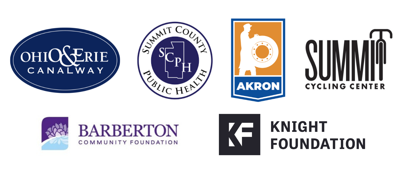 Logos for Canalway Coalition, Summit Cycling Center, City of Akron, Summit County Public Health, Barberton Foundation and Knight Foundation