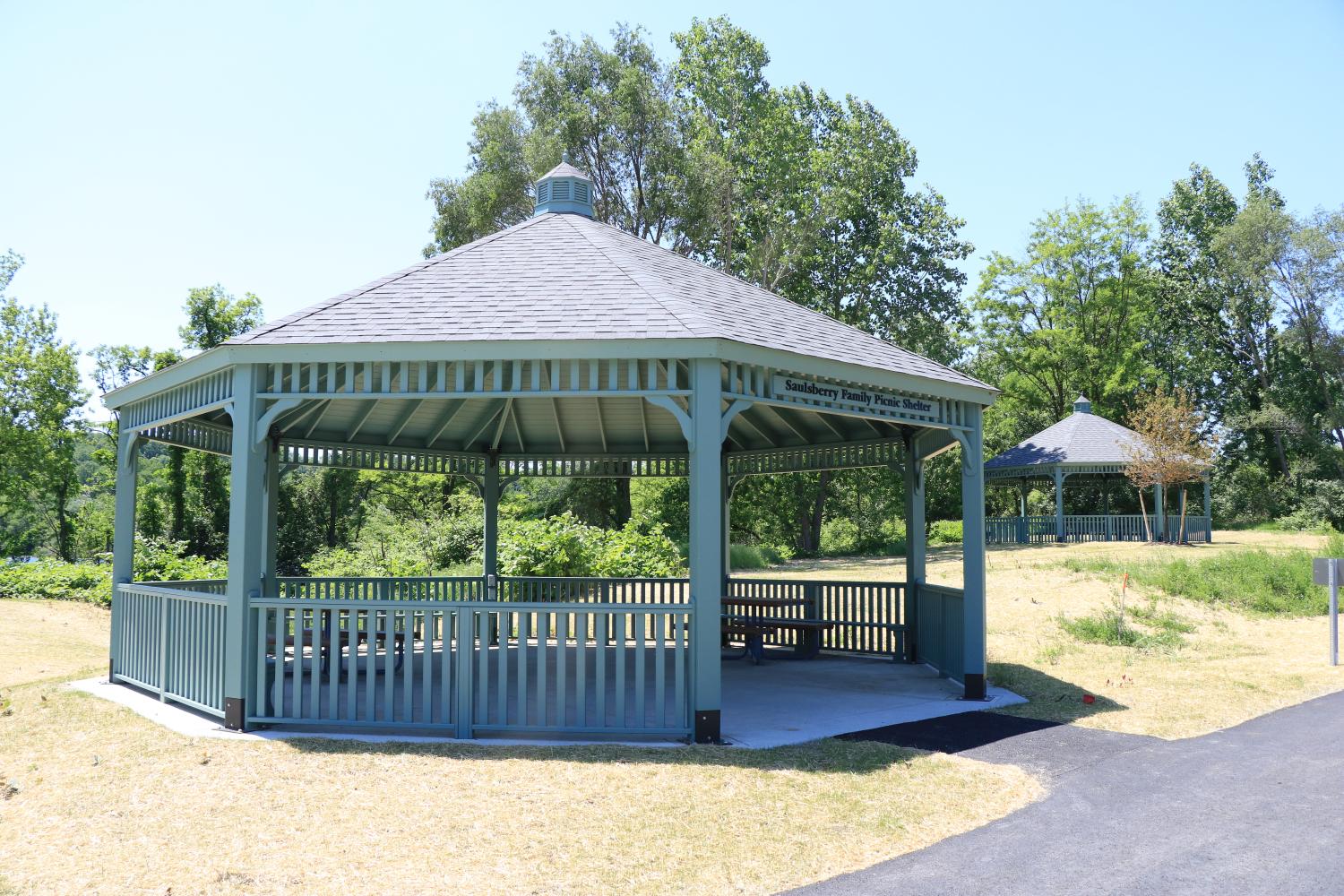teal picnic shelters