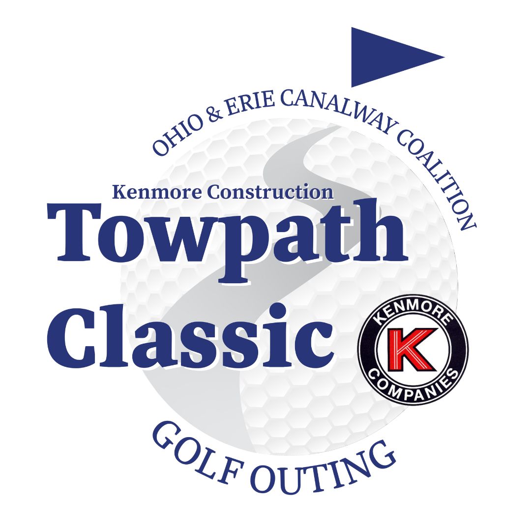 White golf ball with blue "Kenmore Construction Towpath Classic" text