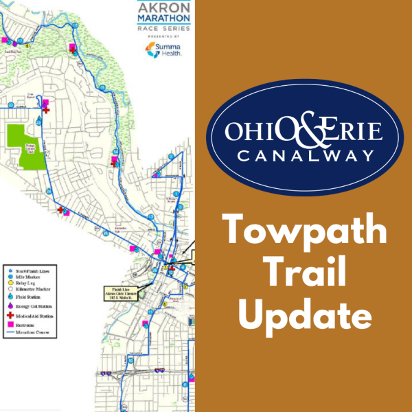 Graphic depicting the closure area that reads "Towpath Trail Update"